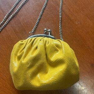 Chico's Shiny Yellow Kiss-Lock Shoulder Bag with Silver Chain